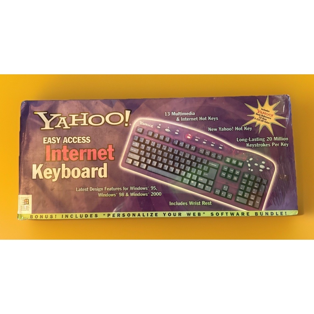 Vtg SEALED Yahoo! Easy Access Internet Keyboard 1999 for PC PS2 Rare Purple